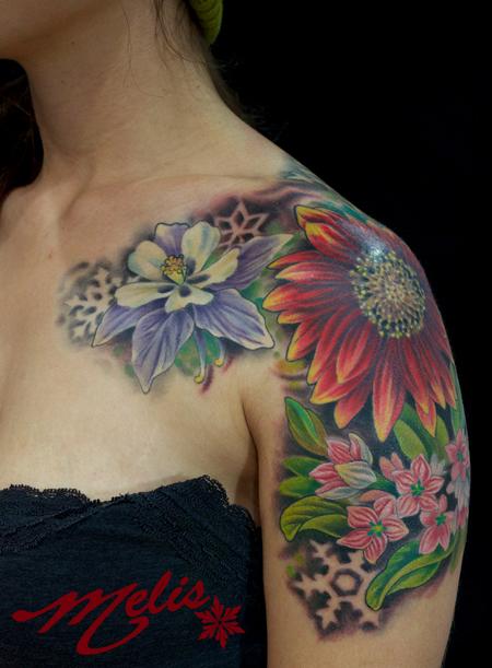 Tattoos - Flowers and negative snowflakes - 82494
