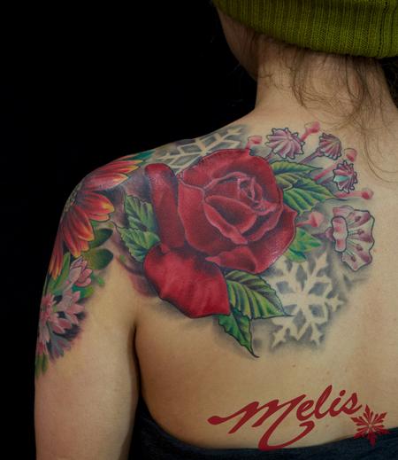 Tattoos - Flowers and negative snowflakes - 82492