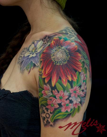 Tattoos - Flowers and negative snowflakes - 82493