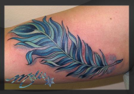 Tattoos - Fun BLue Feather Doodle - 64706
