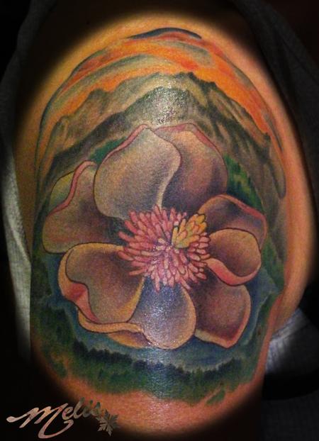 Tattoos - Magnolia Austrian mountain scene - 63526