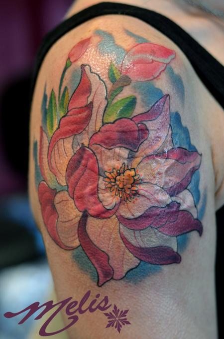 Tattoos - Magnolia flower, laser burn cover up - 75724