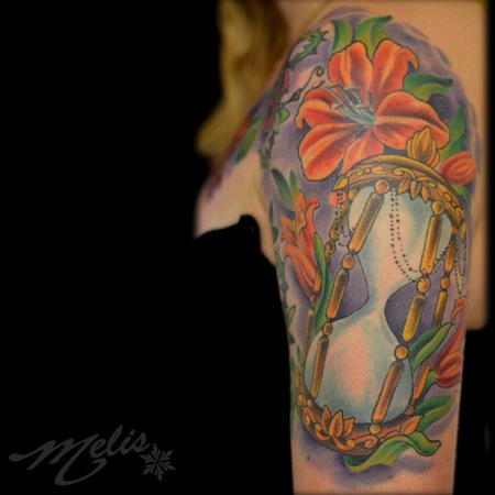Tattoos - hourglass with lilies - 76928