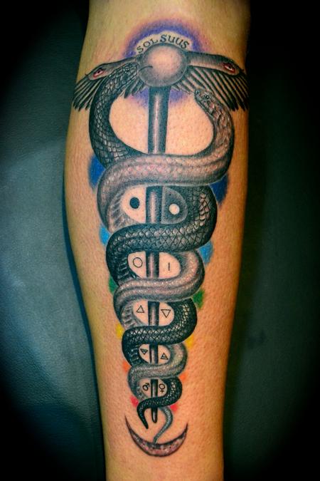 Tattoos - Caduseus Snakes and Chakras - 60012