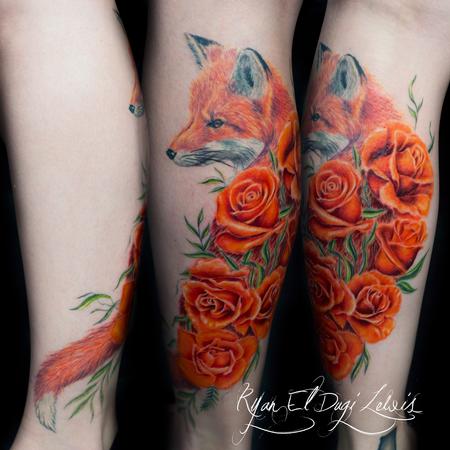 Tattoos - Red Fox Roses - 97984