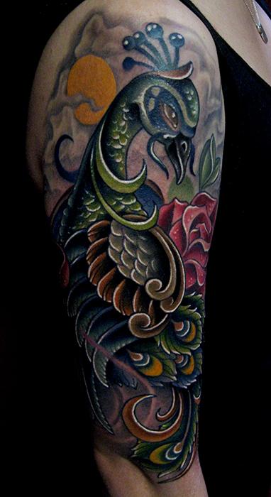Jonathan Montalvo - peacock & rose tattoo