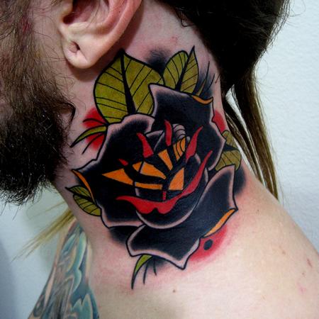 Traditional Rose Neck Tattoo