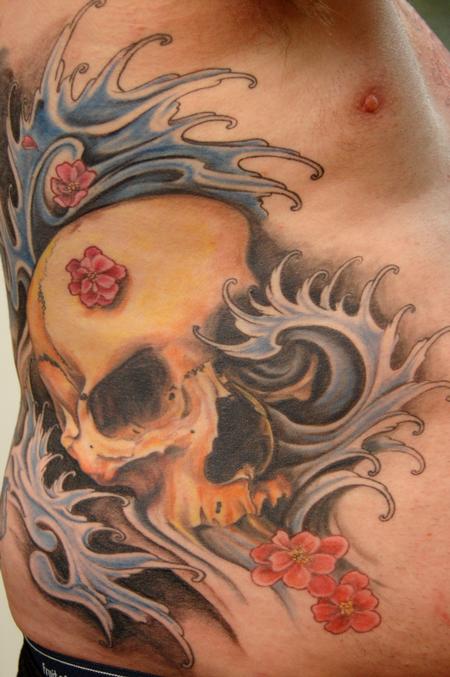 skull water cherry blossom tattoo