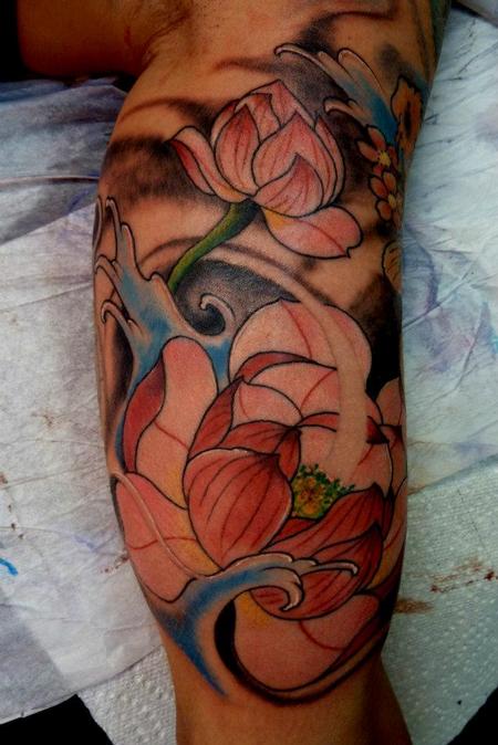 Tattoos Color tattoos Traditonal Japanese lotus tattoo