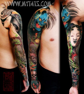 It's a sleeve of Hannya noh mask geisha dragon skull and japanese 