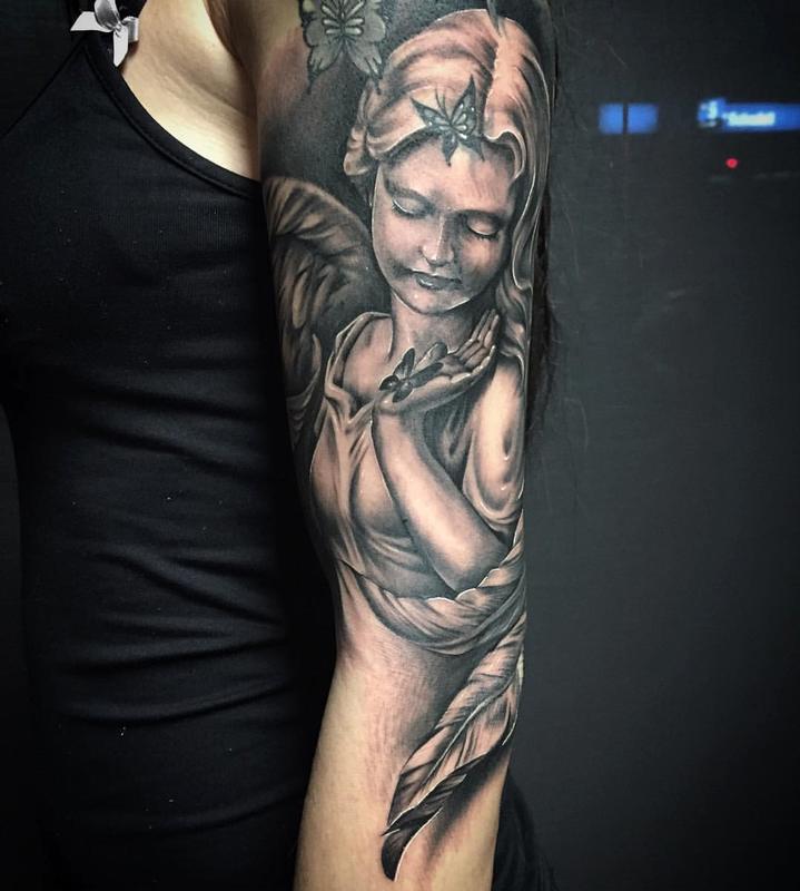 Mystic Eye Tattoo Tattoos Black and Gray Realistic angel in black