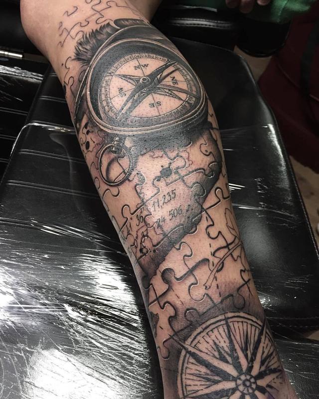 blackwork youtube tattoo and map Compass a by with jigsaw puzzle Yarda tattoo