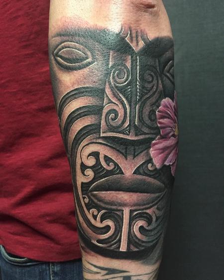 Tattoos - Realistic Maori Mask Black and Gray - 125237