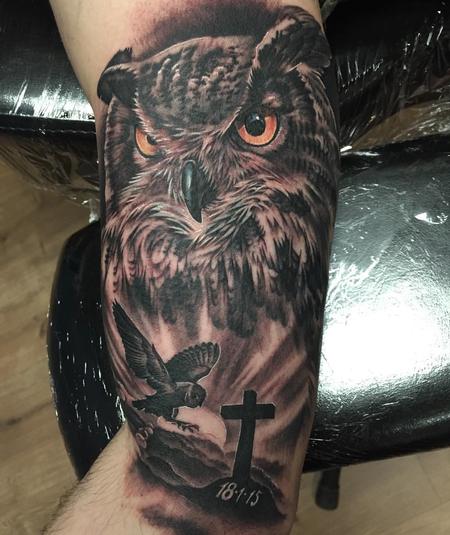 Tattoos - Owl Black and Gray - 125288