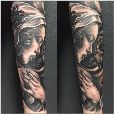 Tattoos - Hooded Woman and Rose in Black and Gray - 125315