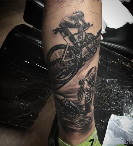 Tattoos - Iron Man-Themed Tattoo Cyclist and Swimmer - 125635