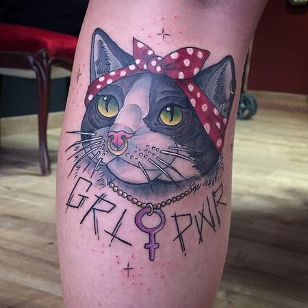 Tattoos - Feminist Cat in Color with Lettering - 126142