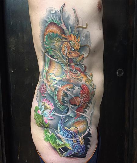 Tattoos - Neo-Japanese Dragon and Koi Fish in Color - 126460