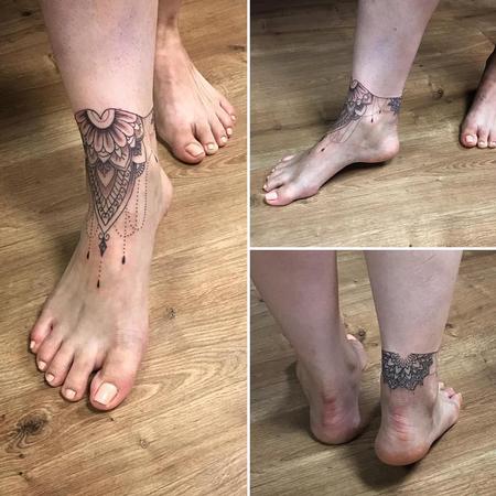 Ornamental Blackwork Tattoo on the Foot Design Thumbnail