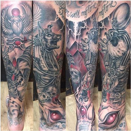 Tattoos - Egyptian black and grey tattoo - Horus- Anubis - 129312