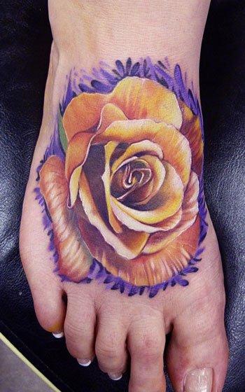 Yellow Rose Tattoo on Foot
