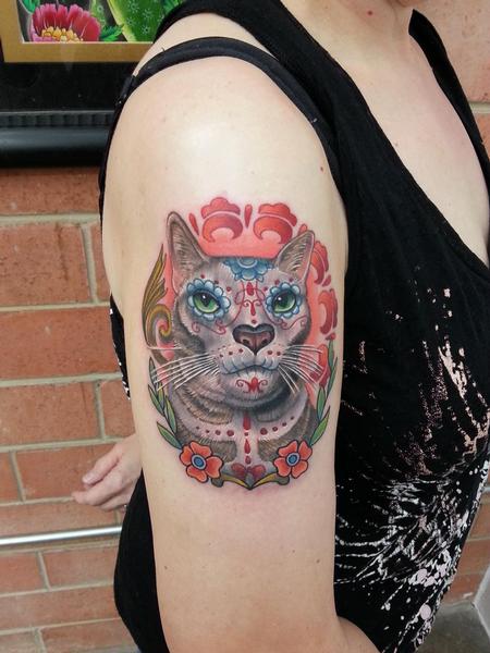 Tattoos - sugar skull cat portrait tattoo - 82435