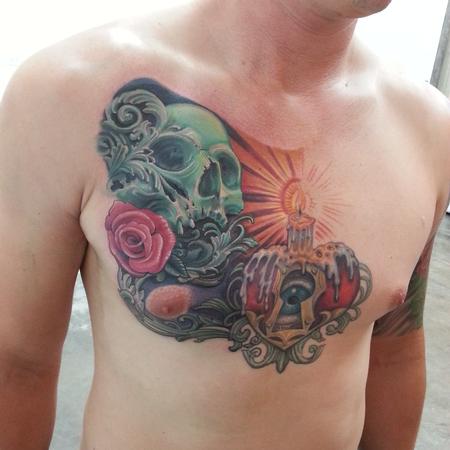 Tattoos - skull and heart chest piece - 79994