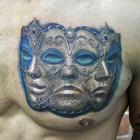 Nate Beavers - three headed Venetian mask color portrait