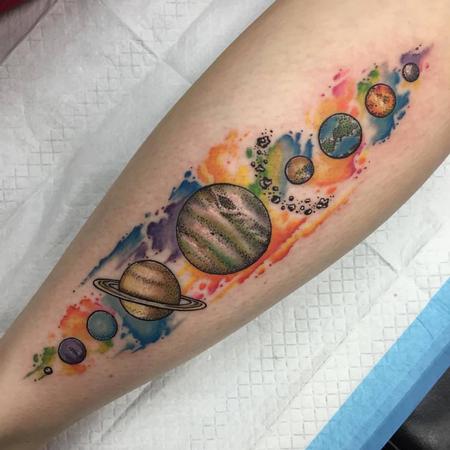 watercolor planetary explosion Tattoo