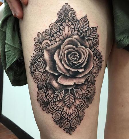 rose and dotwork Tattoo