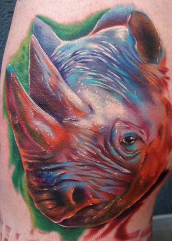 Comments Rhino rhinoceros color portrait realist new school tattoo