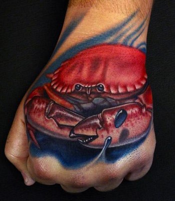 Tattoos - crab hand tattoo - 37665