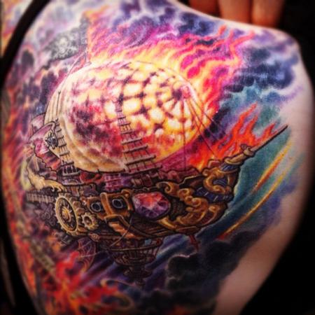 Tattoos - Burning steampunk blimp - 67939