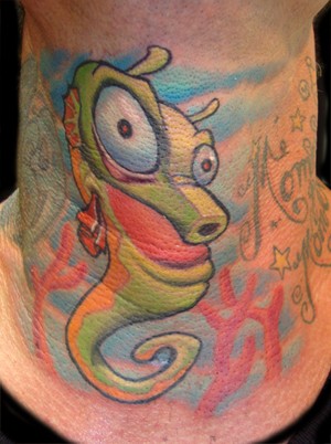 Scott Olive - Seahorse throat tattoo