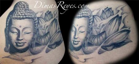 Black and Grey Buddha with Lotus Flower Tattoo : Tattoos :