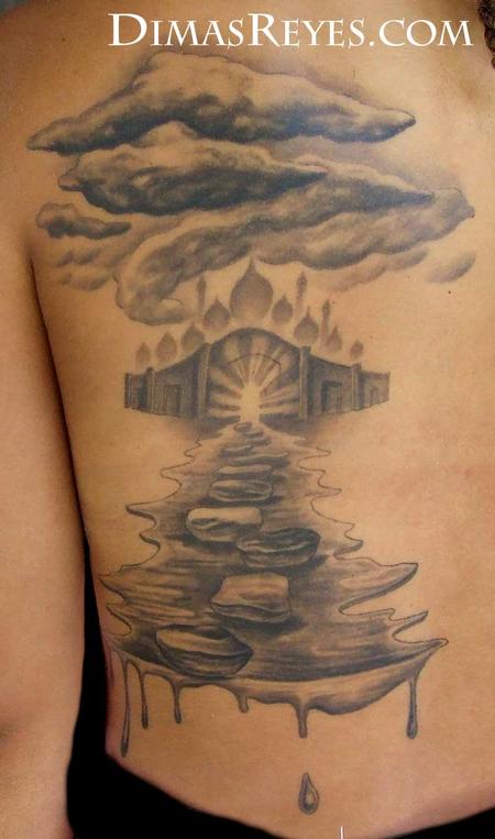 Dimas Reyes - Black and Grey Pathway to Heaven Tattoo