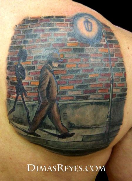 Dimas Reyes - Color Shadow Man in Alley Tattoo