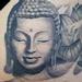 Tattoos - Black and Grey Buddha with Lotus Flower Tattoo - 61826