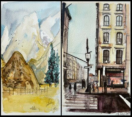 Tattoos - Watercolors Landscape/City - 95519