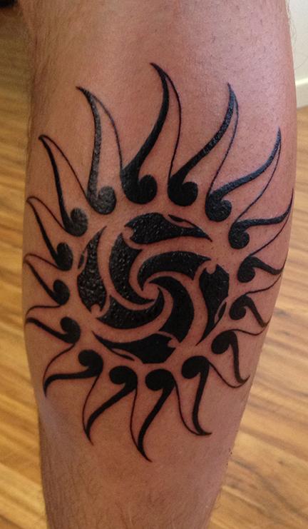 Tattoos - Tribal sun full black & red - 84204