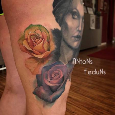 Tattoos - Orange and purple rose - 128343