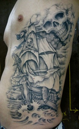 Jeremiah Barba Pirateship Rib Tattoo