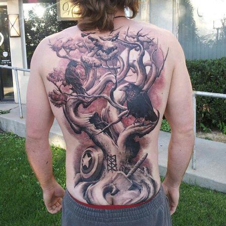 Tattoos - Crow and Tree Back Tattoo - 134554