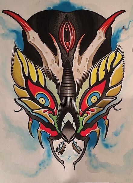 Tattoos - Ghost Krampus moth watercolor  - 92058