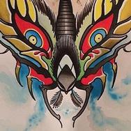 Tattoos - Ghost Krampus moth watercolor  - 92058