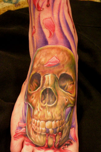 Looking for unique Paul Acker Tattoos?  Skull and Rose Pedals