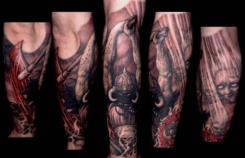 Tattoos Movie Horror tattoos Horned demon with battle axe tattoo