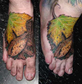 Tattoos - Autumn leaves color foot tattoo - 28932