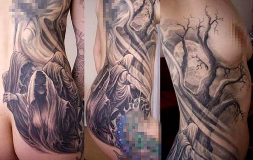 Paul Booth - Hooded monks with trees side tattoo
