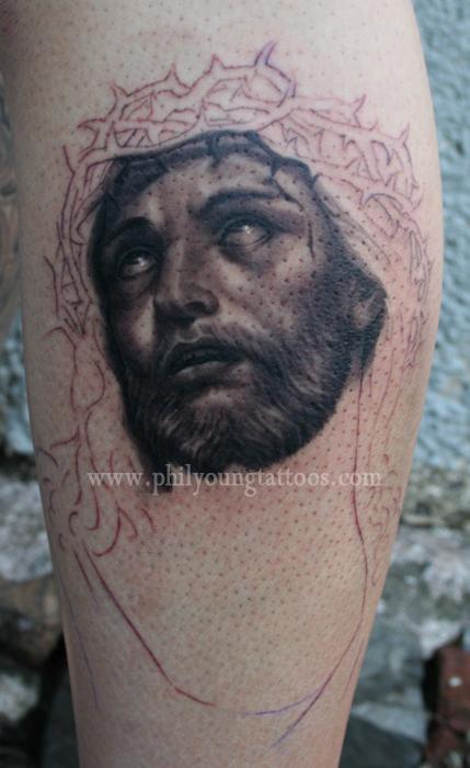Phil Young - Jesus tattoo portrait in progress
